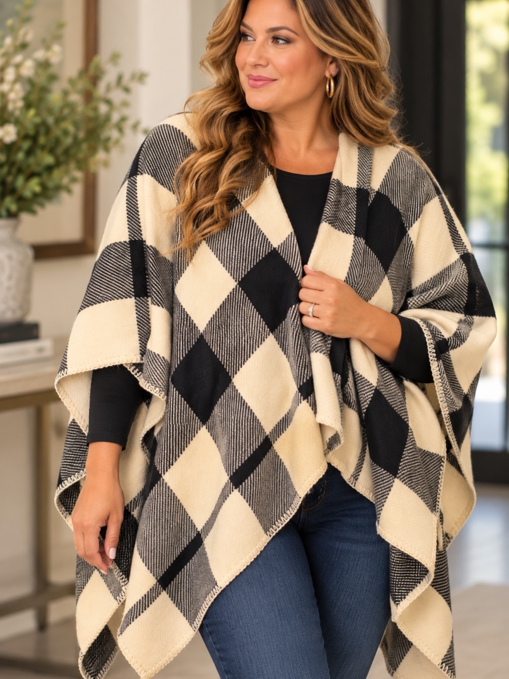 Joe Fresh Black & Cream Buffalo Check Throw